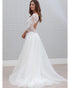 A-Line V-Neck Open Back Lace Beach Wedding Dress with 3/4 Sleeves